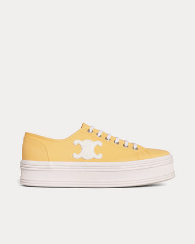 Celine Jane Lace-Up Canvas & Calfskin Yellow Low Top Sneakers