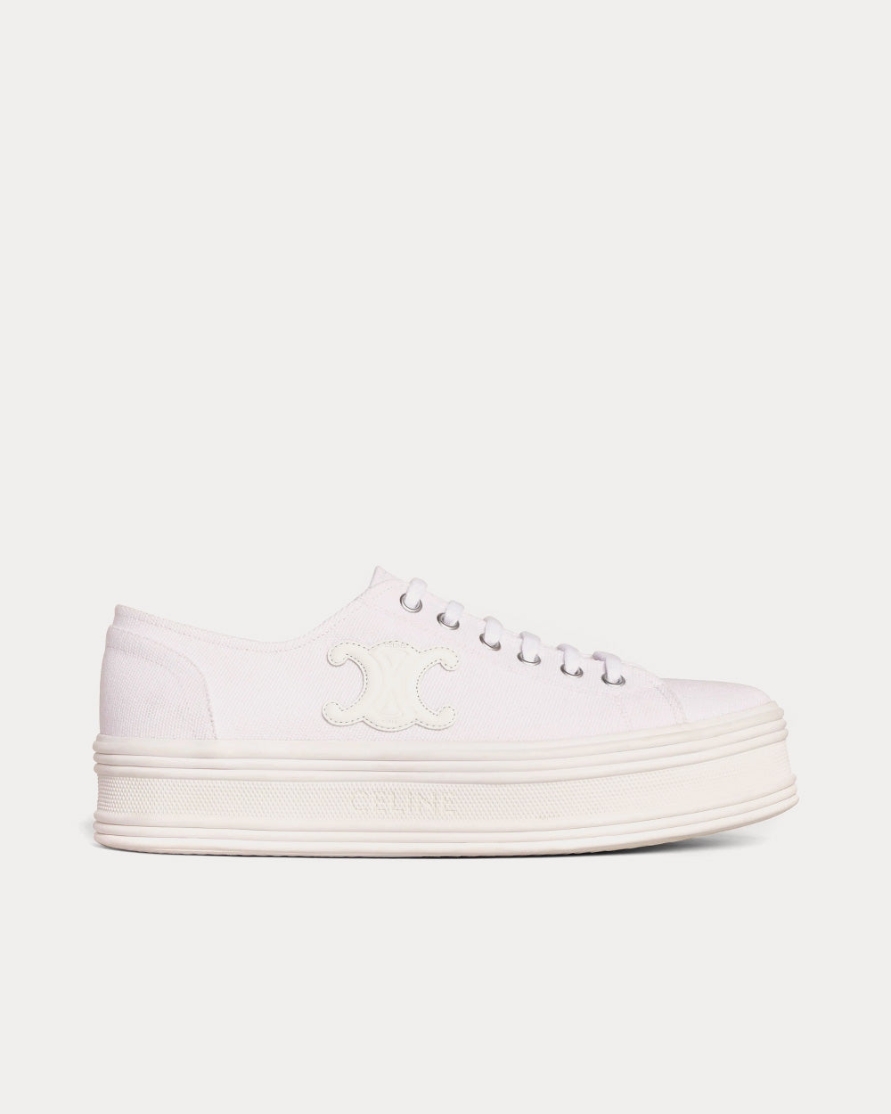 Celine Jane Lace-Up Canvas & Calfskin White Low Top Sneakers - 1