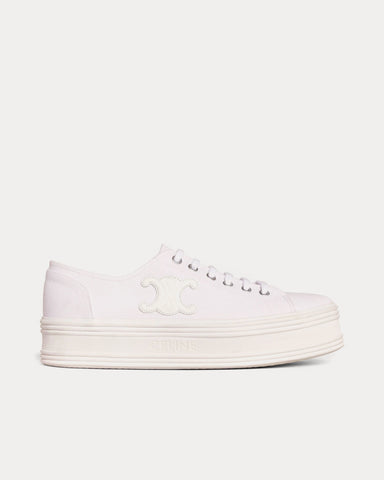 Celine Jane Lace-Up Canvas & Calfskin White Low Top Sneakers