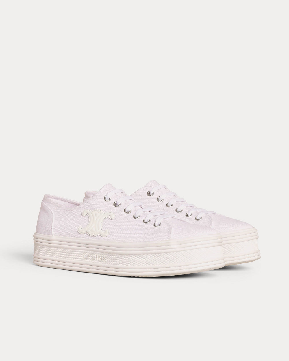 Celine Jane Lace-Up Canvas & Calfskin White Low Top Sneakers - 2