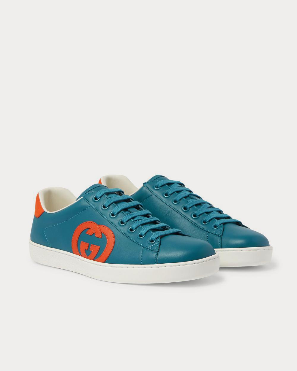 Gucci Ace Suede-Trimmed Leather  Blue low top sneakers - 2