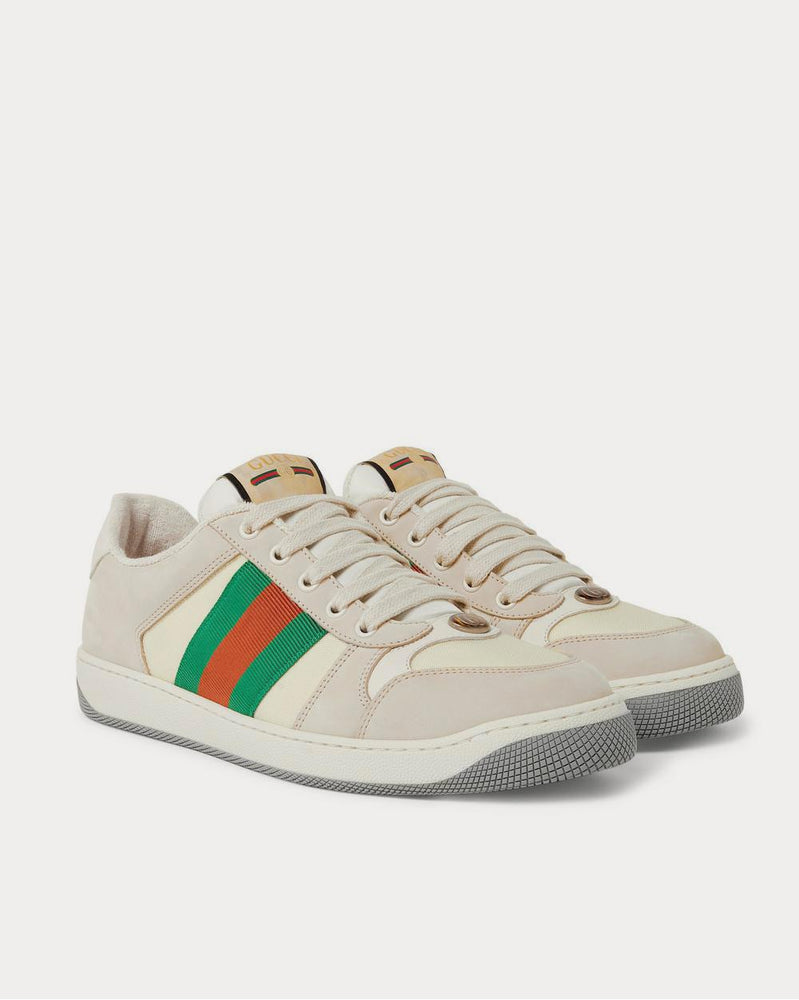 Gucci Screener Webbing-Trimmed Nubuck, Mesh and Leather  Beige low top sneakers - 2