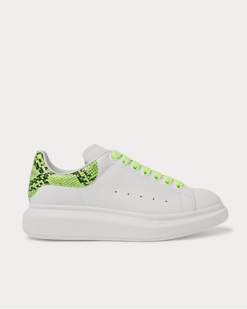 Alexander McQueen Exaggerated-Sole Neon Snake-Effect Leather  White low top sneakers - 1