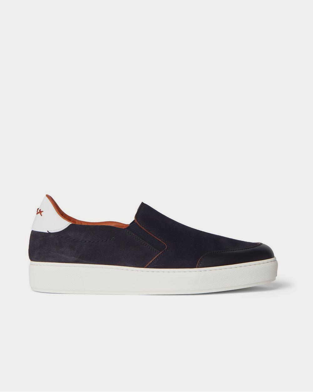 Ermenegildo Zegna Tiziano Leather-Trimmed Suede Slip-On  Navy slip on sneakers - 1