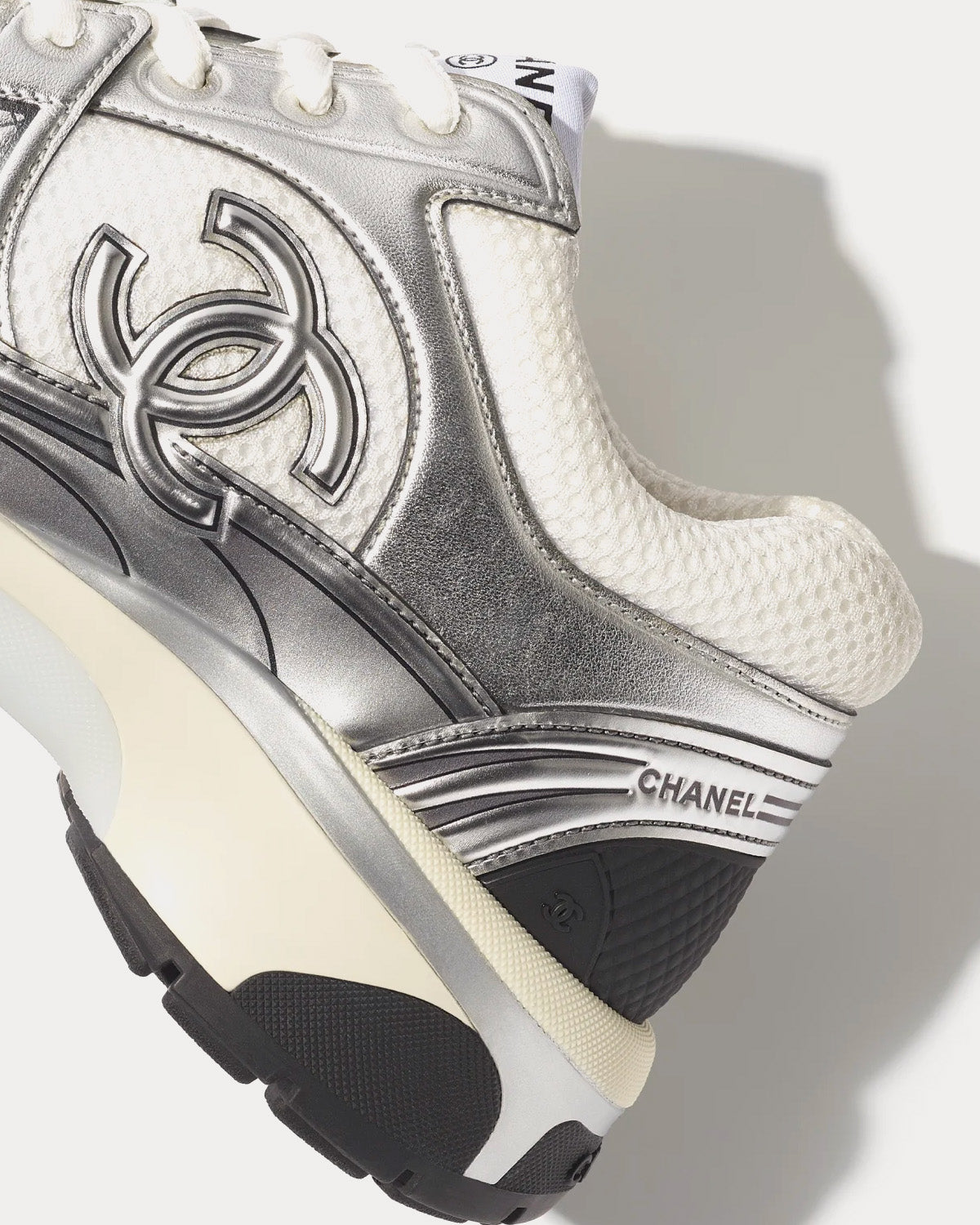 Chanel Fabric & Laminated White & Silver Low Top Sneakers - 2