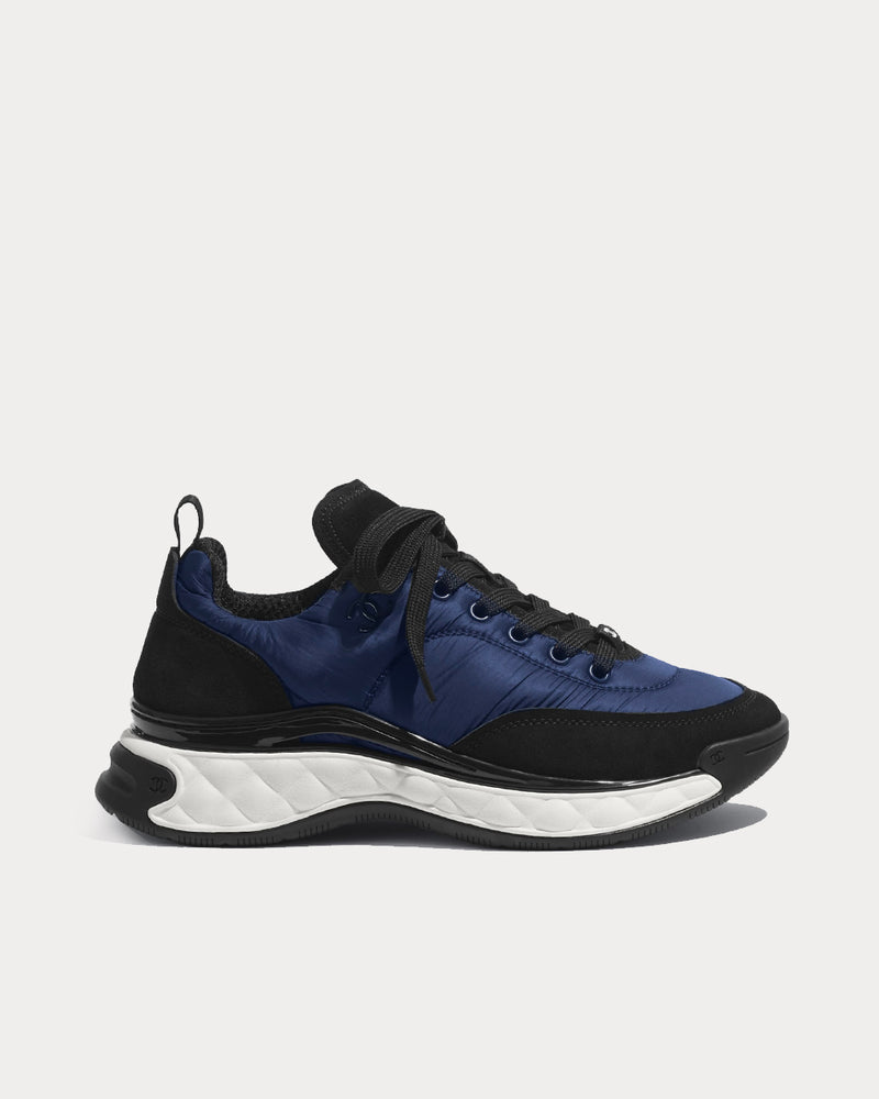 Chanel Nylon & Suede Calfskin Navy Blue Low Top Sneakers - 1