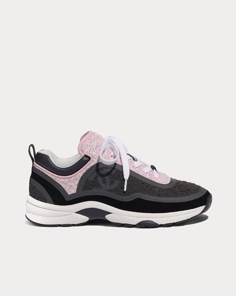 Chanel Tweed & Suede Calfskin Gray & Pink Low Top Sneakers - 1