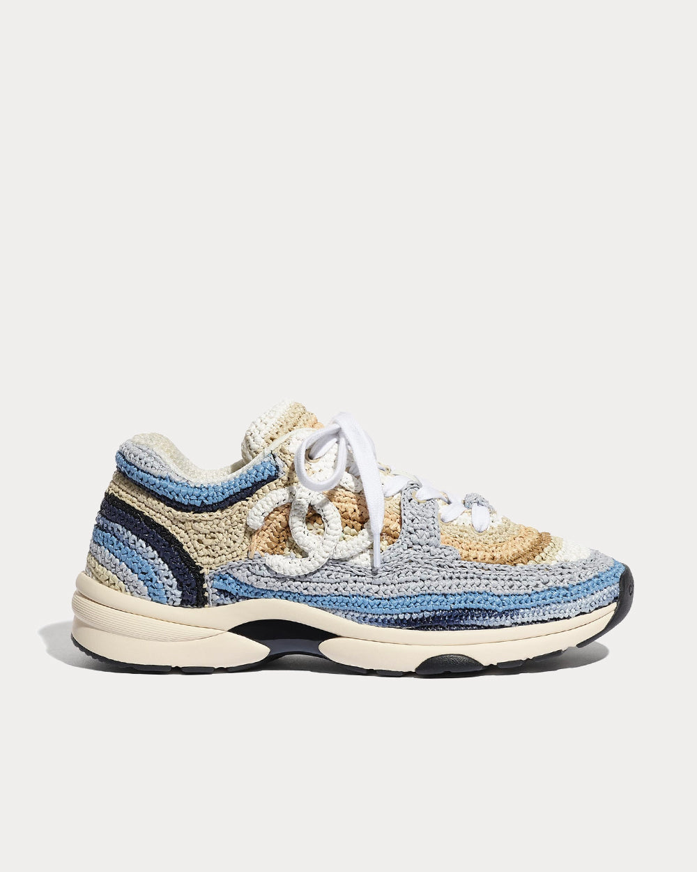 Chanel Braided Raffia Blue & Beige Low Top Sneakers - 1