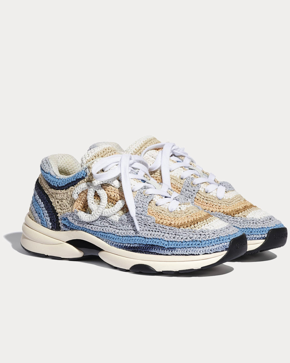 Chanel Braided Raffia Blue & Beige Low Top Sneakers - 2