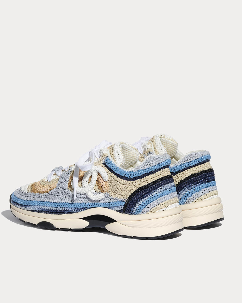 Chanel Braided Raffia Blue & Beige Low Top Sneakers - 3