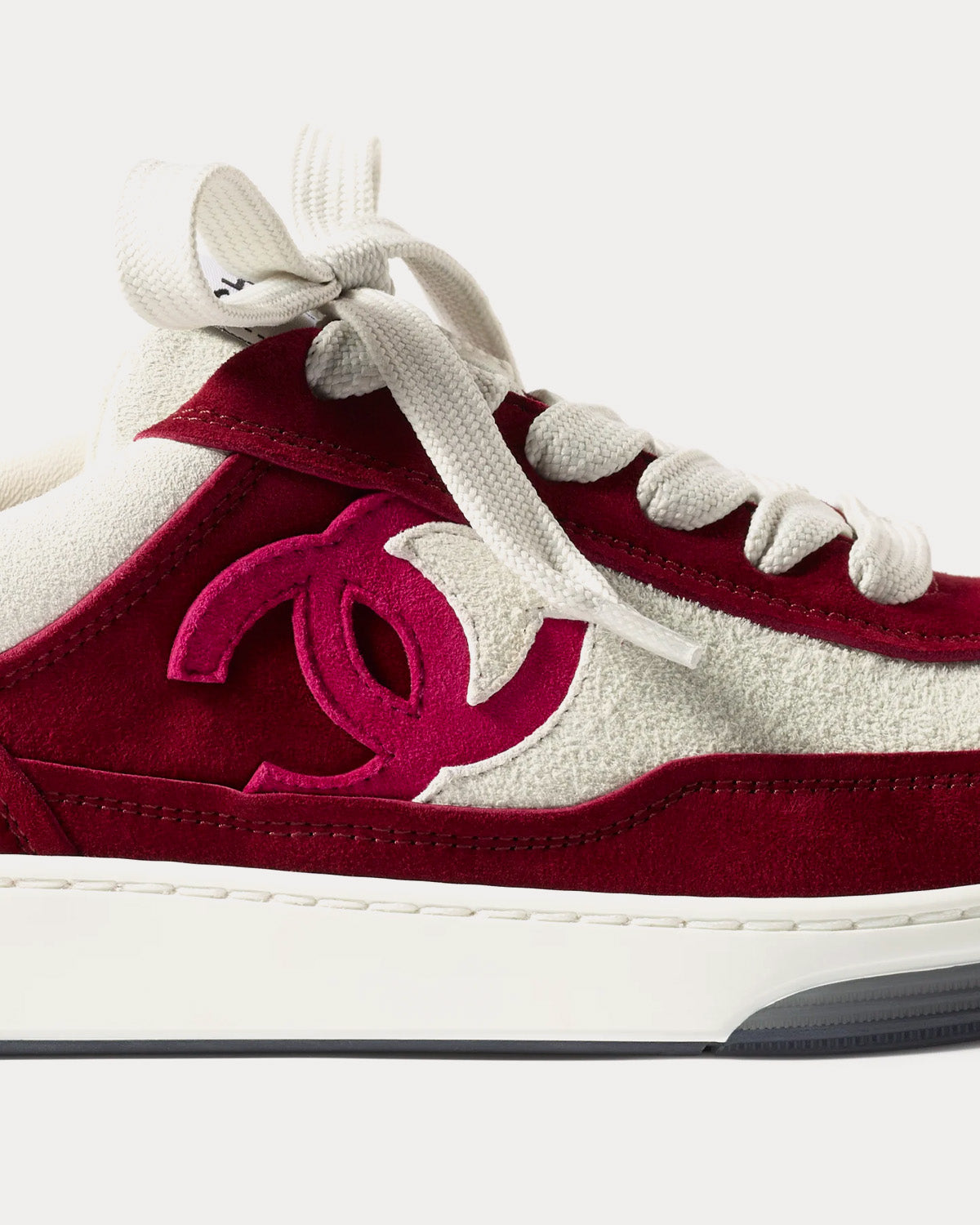 Chanel Suede Kidskin Burgundy / White Low Top Sneakers - 2