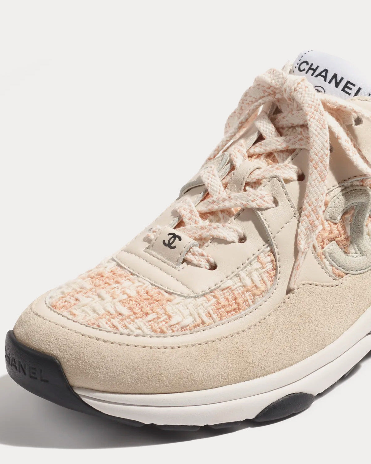 Chanel Coton Tweed, Suede Calfskin & Calfskin Orange / Ecru Low Top Sneakers - 2