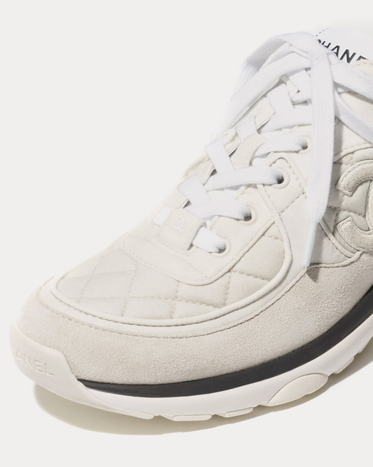 Chanel Fabric & Suede Calfskin Light Grey Low Top Sneakers - 2