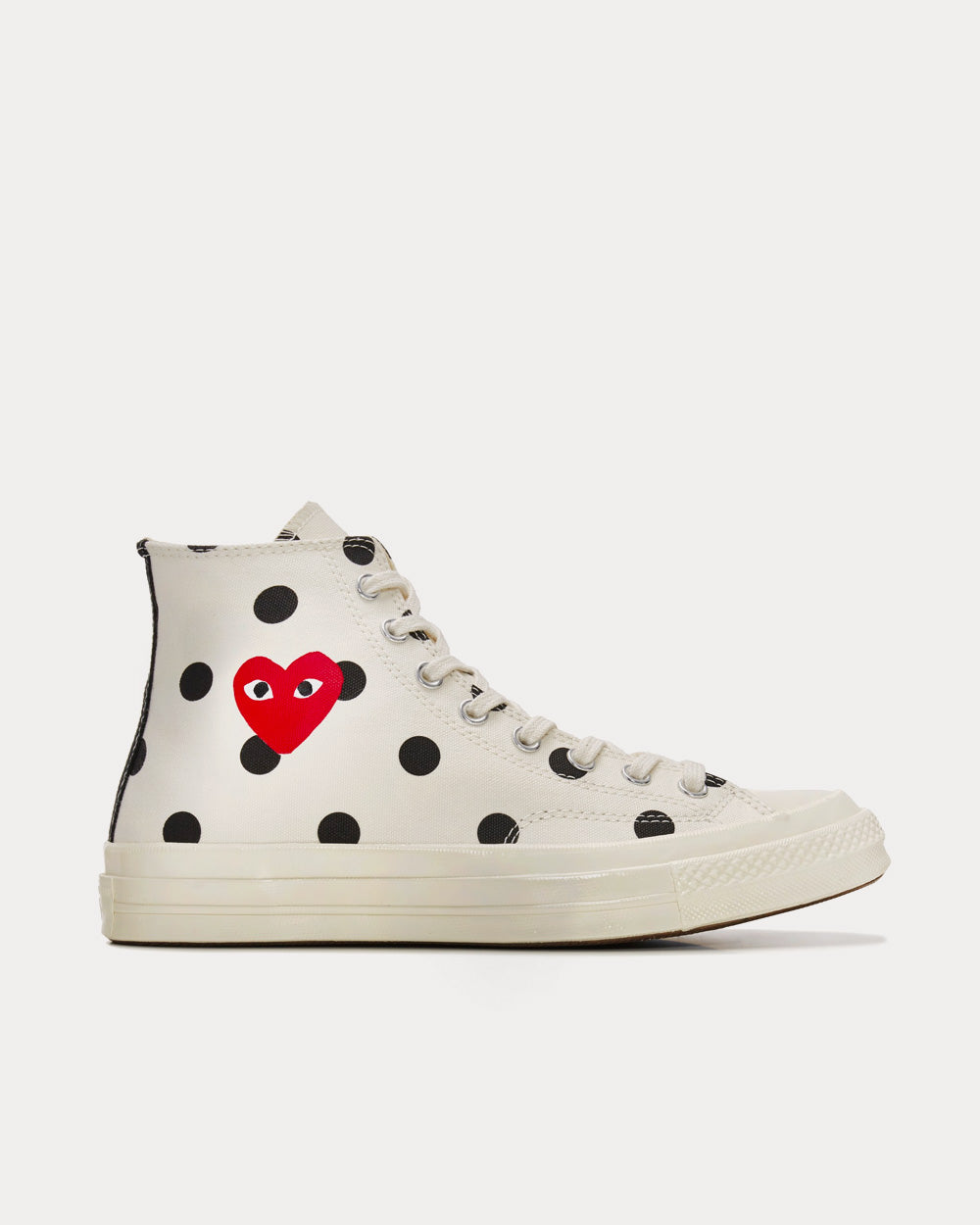 Converse x Comme des Garcons PLAY Polka Dot Red Heart Chuck Taylor All Star 70 White High Top Sneakers Sneak in Peace