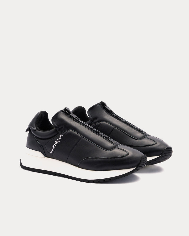 Courrèges Zip Smooth Leather Black Slip On Sneakers - 2