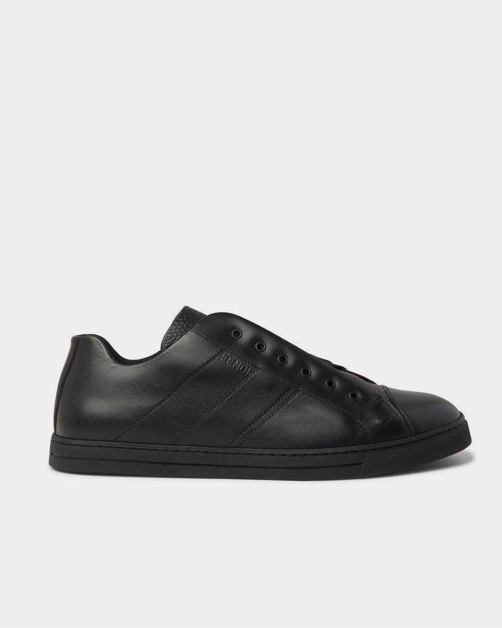 Fendi Smooth and Full-Grain Leather Slip-On  Black low top sneakers - 1