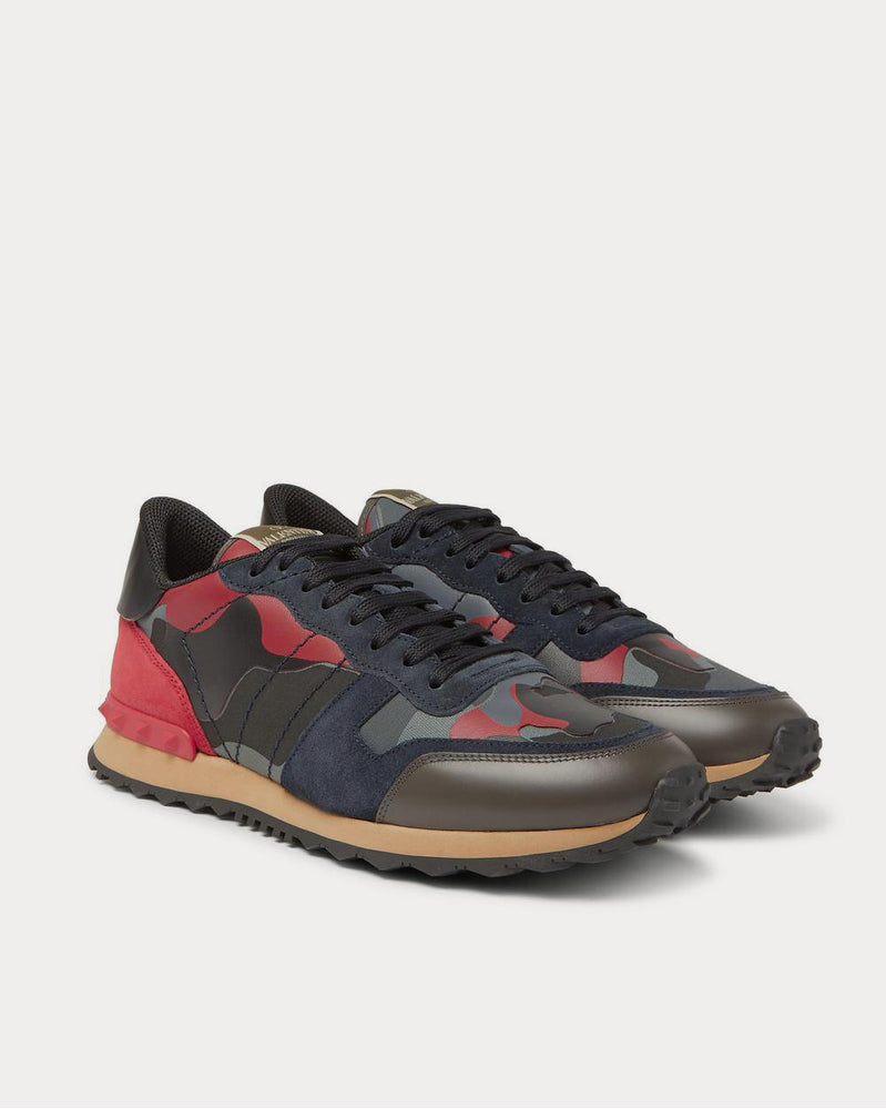 Valentino Rockrunner Camouflage-Print Canvas, Suede and Leather  Multi low top sneakers - 2