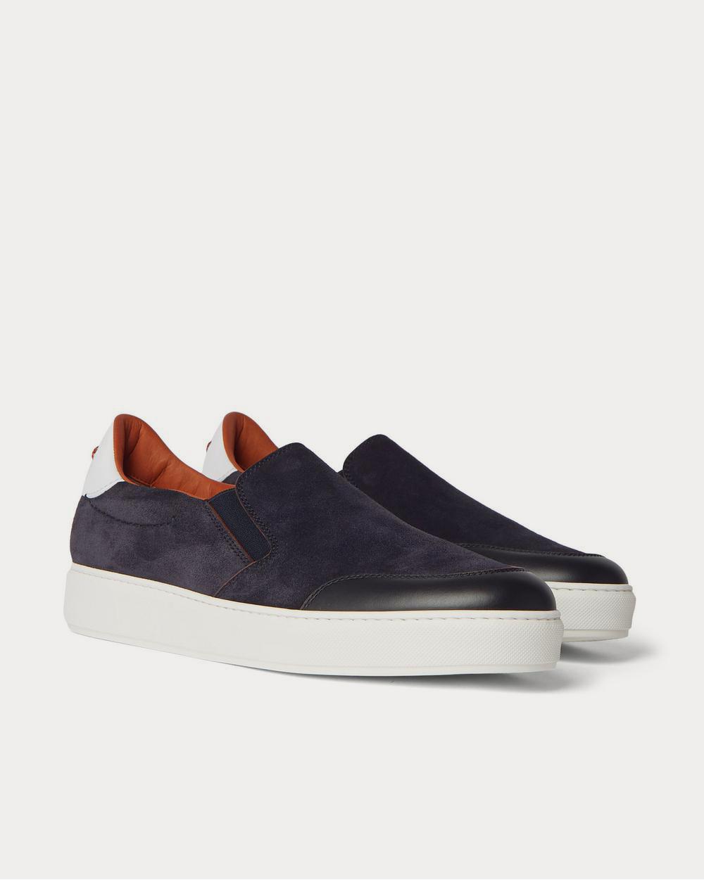 Ermenegildo Zegna Tiziano Leather-Trimmed Suede Slip-On  Navy slip on sneakers - 2