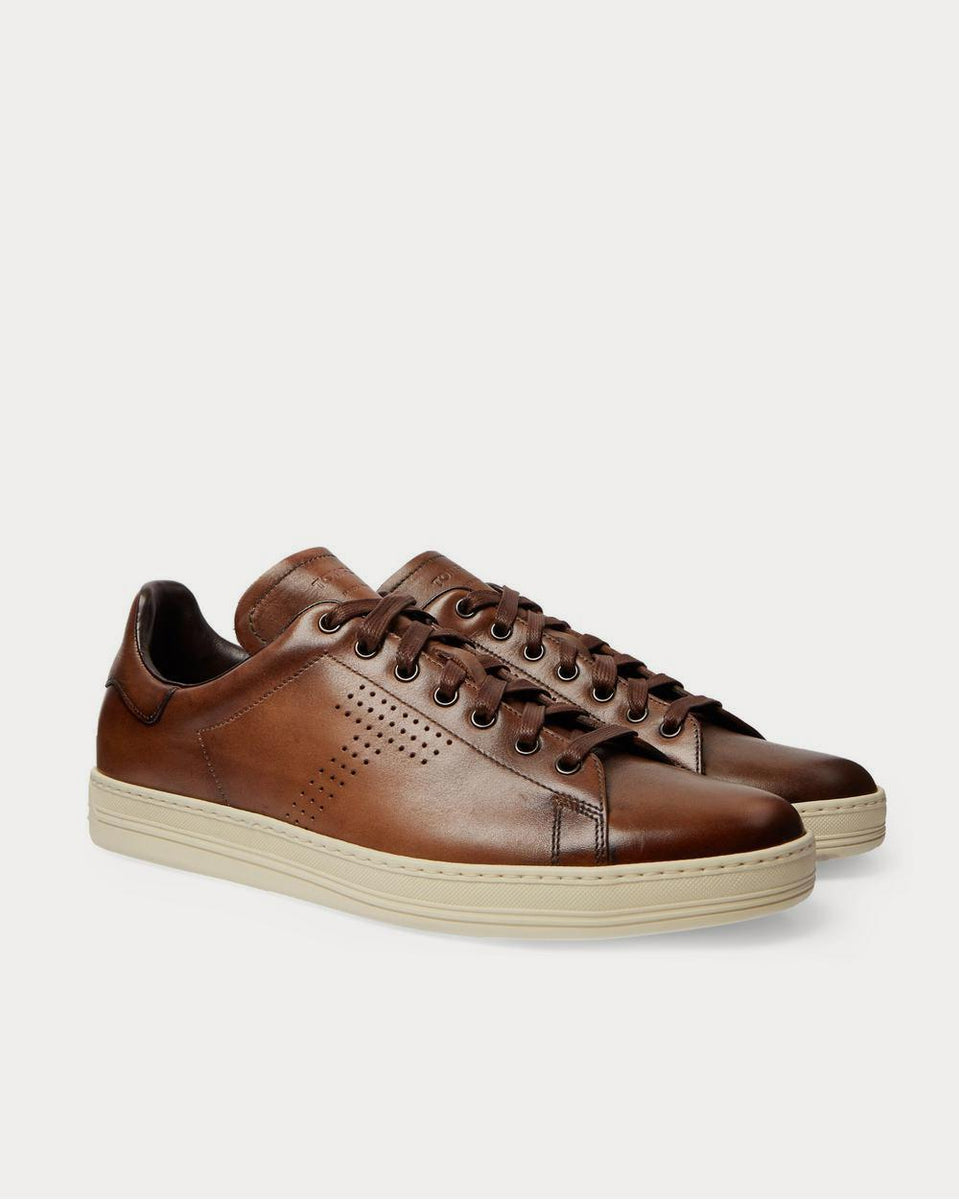 Tom Ford Warwick Burnished-Leather Brown low top sneakers - Sneak in Peace