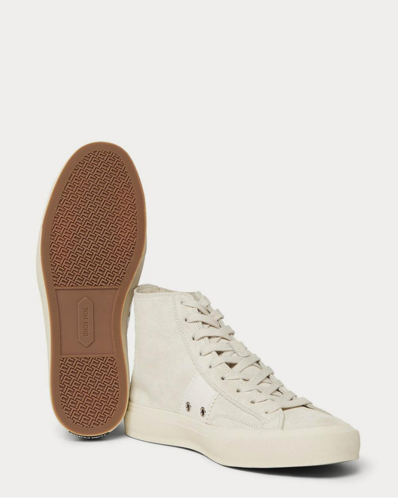 Tom Ford Cambridge Leather-Trimmed Suede High-Top  Off-white high top sneakers - 3