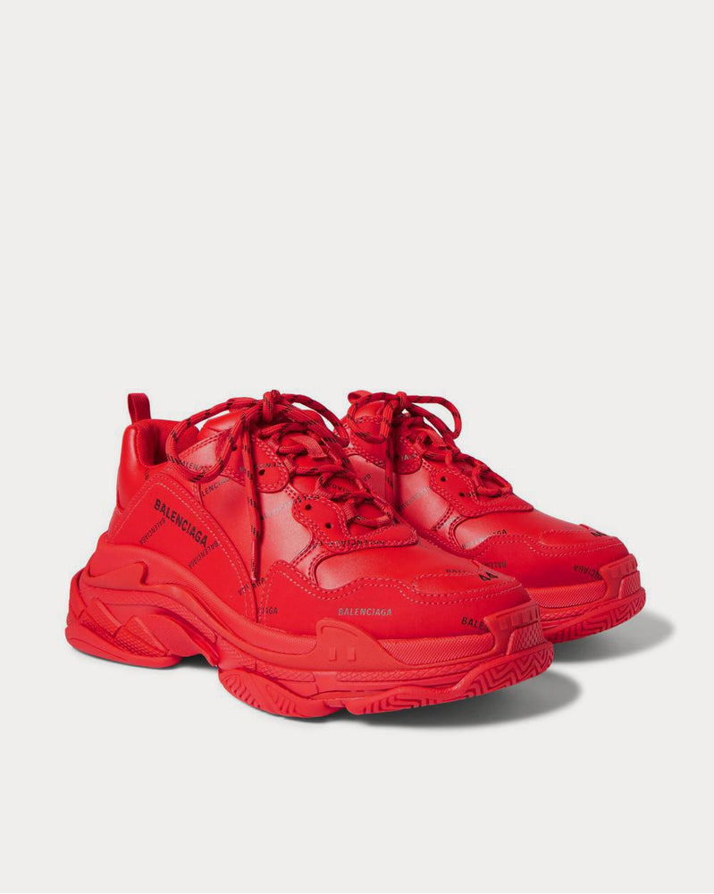 Balenciaga Triple S Logo-Print Faux Leather  Red low top sneakers - 2