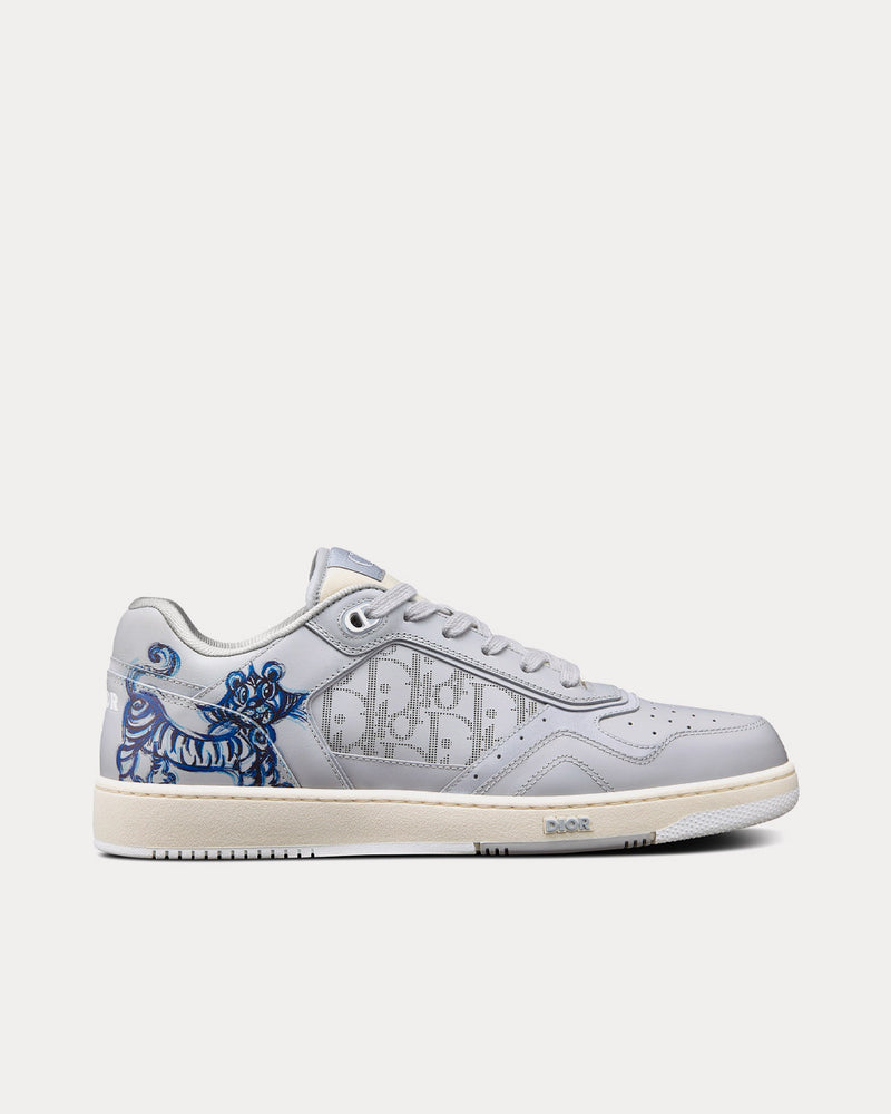 Dior x Kenny Scharf B27 Smooth Calfskin with Gray Dior Oblique Galaxy Leather and Blue Tiger Print Low Top Sneakers - 1