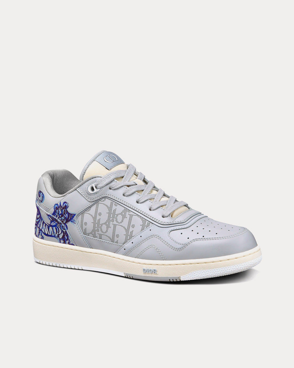 Dior x Kenny Scharf B27 Smooth Calfskin with Gray Dior Oblique Galaxy Leather and Blue Tiger Print Low Top Sneakers - 3