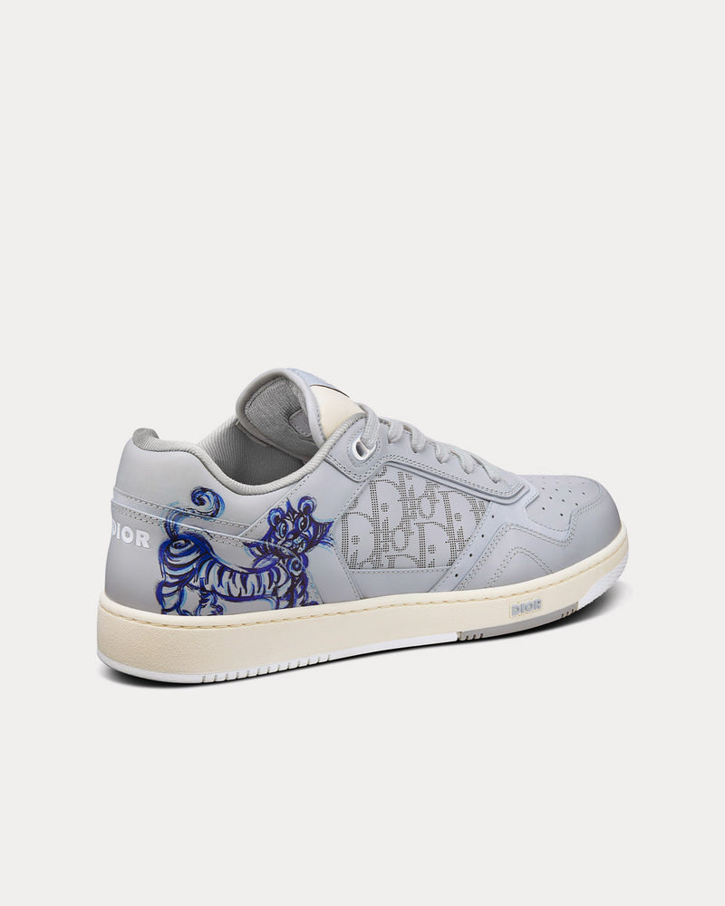 Dior x Kenny Scharf B27 Smooth Calfskin with Gray Dior Oblique Galaxy Leather and Blue Tiger Print Low Top Sneakers - 4