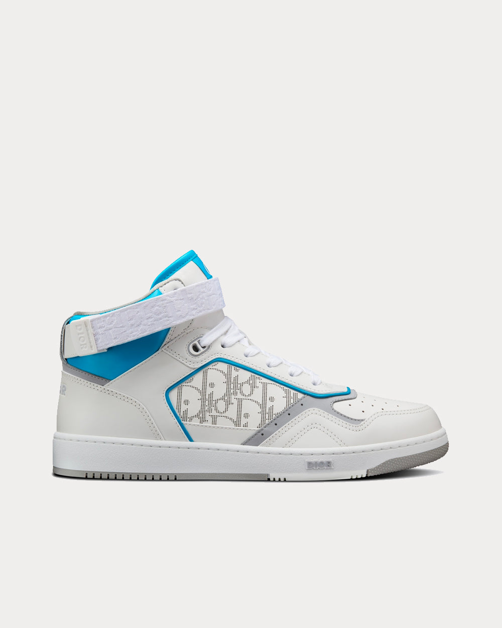 Dior B27 White and Light Blue Smooth Calfskin with White Dior Oblique Galaxy Leather High Top Sneakers - 1