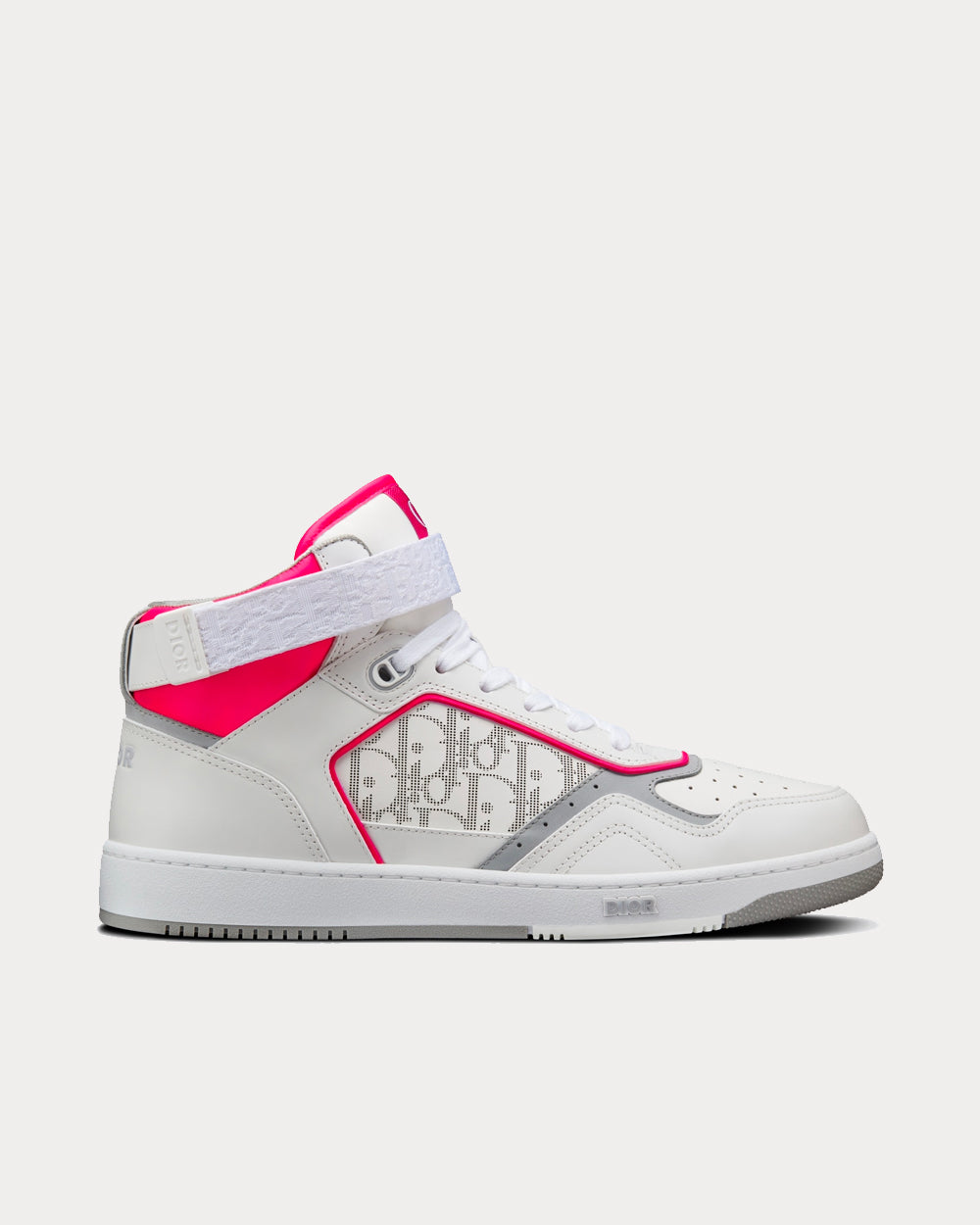 Dior B27 White and Neon Pink Smooth Calfskin with White Dior Oblique Galaxy Leather High Top Sneakers - 1