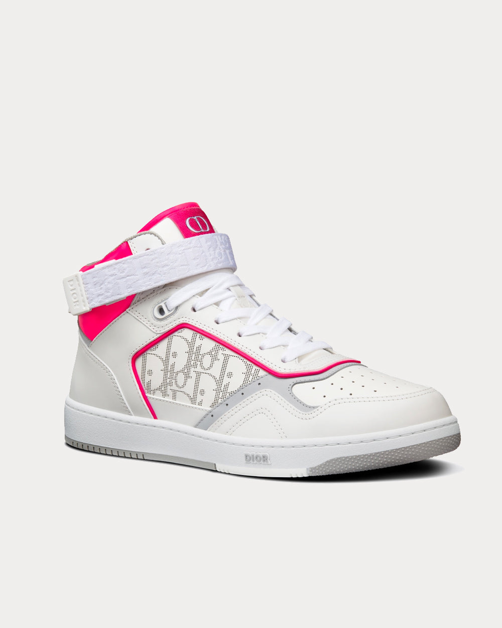 Dior B27 White and Neon Pink Smooth Calfskin with White Dior Oblique Galaxy Leather High Top Sneakers - 2