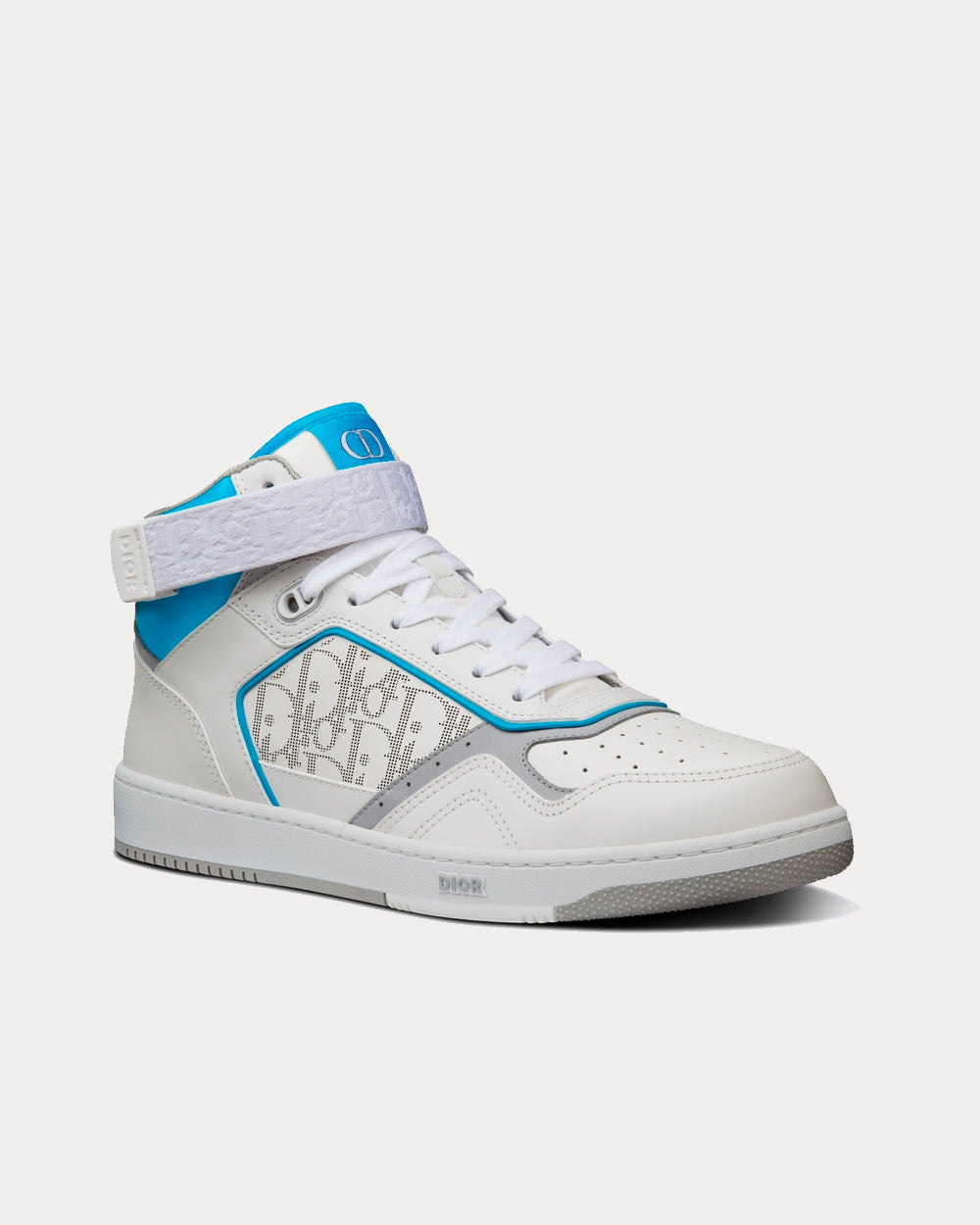 Dior B27 White and Light Blue Smooth Calfskin with White Dior Oblique Galaxy Leather High Top Sneakers - 2