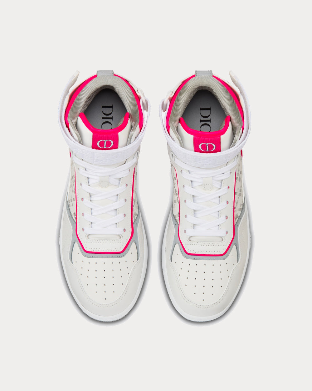 Dior B27 White and Neon Pink Smooth Calfskin with White Dior Oblique Galaxy Leather High Top Sneakers - 3