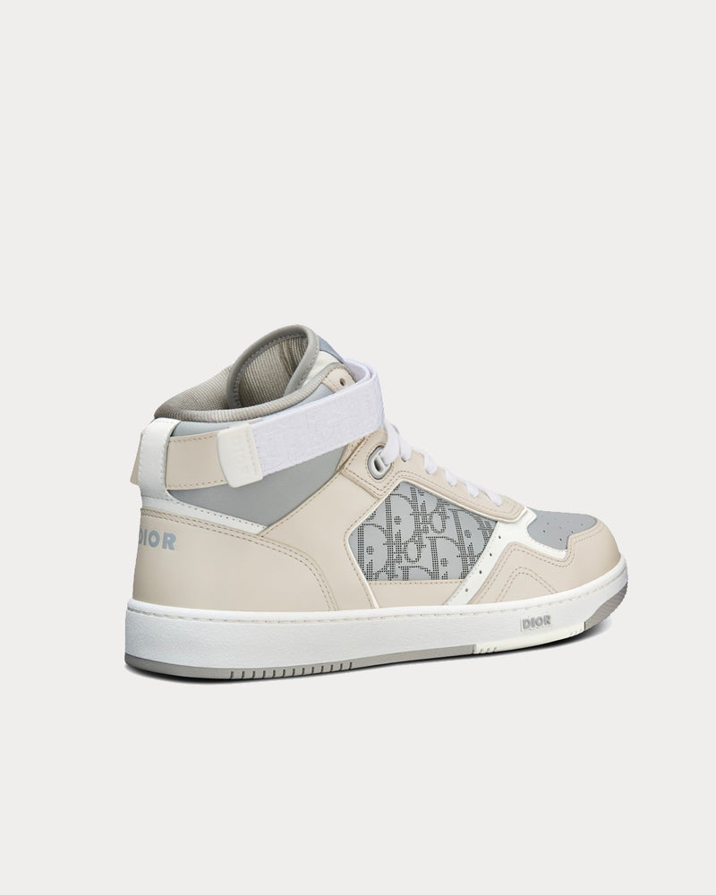 Dior B27 Gray and Beige Smooth Calfskin with Gray Dior Oblique Galaxy Leather High Top Sneakers - 3