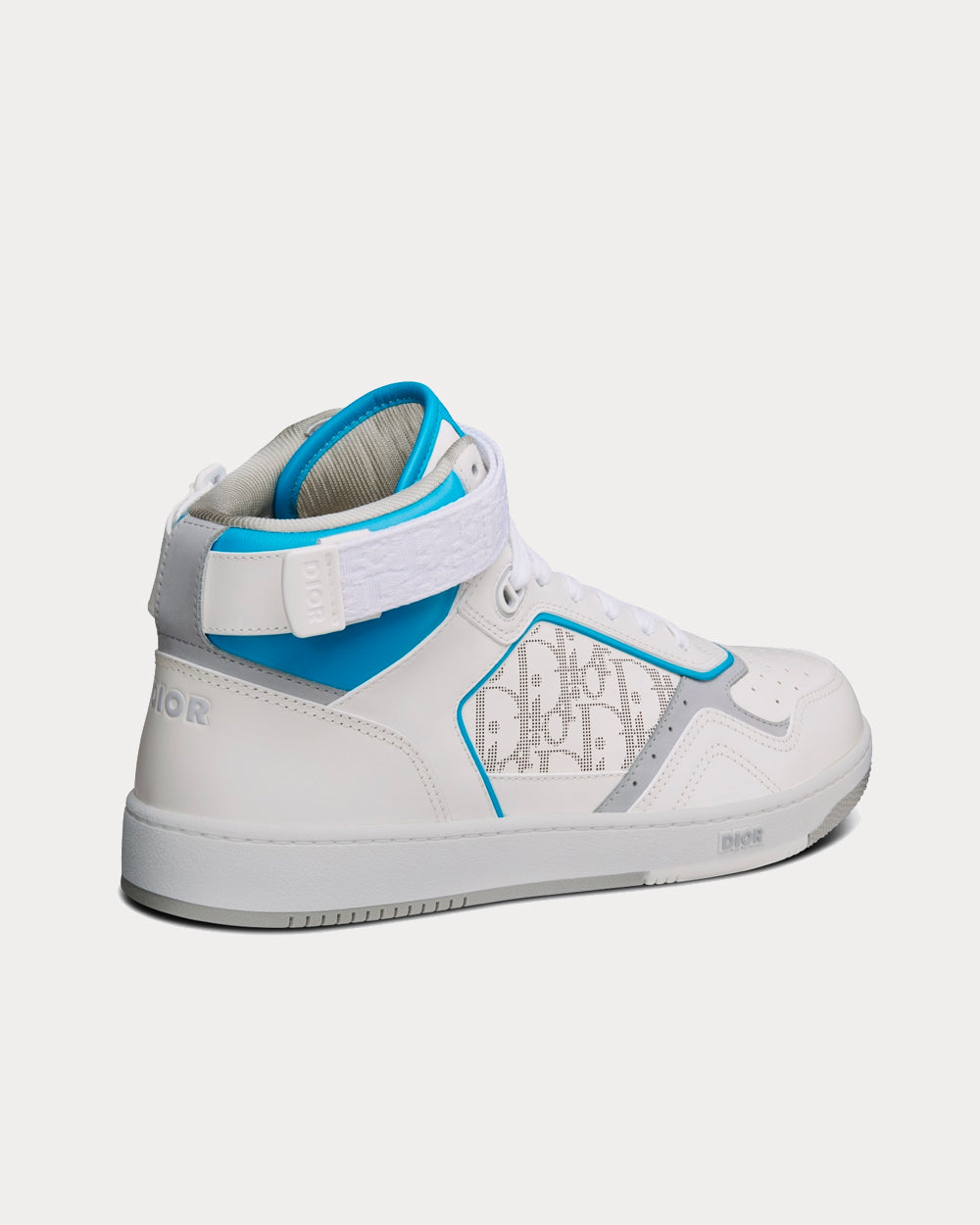 Dior B27 White and Light Blue Smooth Calfskin with White Dior Oblique Galaxy Leather High Top Sneakers - 4