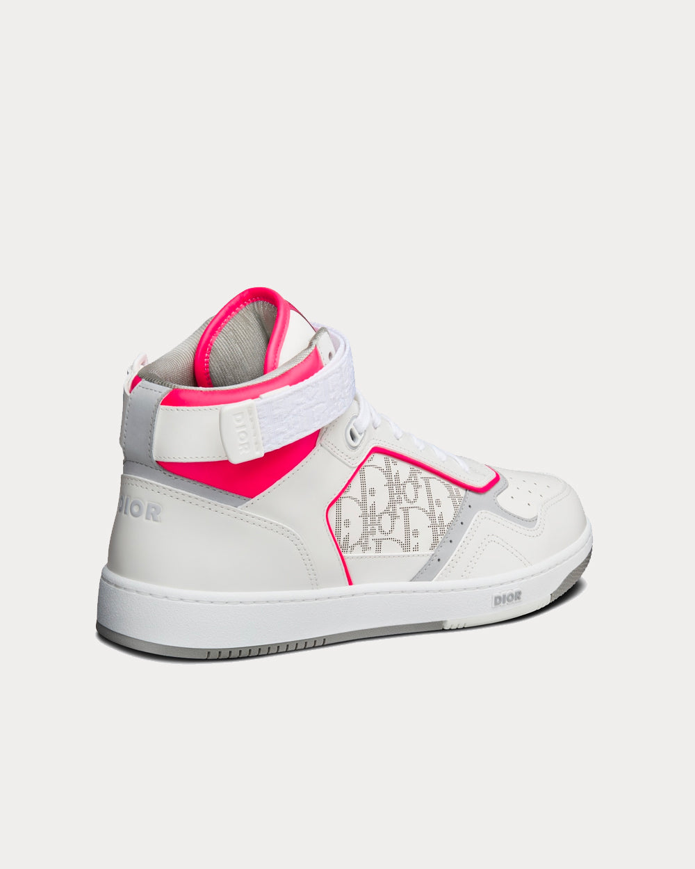 Dior B27 White and Neon Pink Smooth Calfskin with White Dior Oblique Galaxy Leather High Top Sneakers - 4