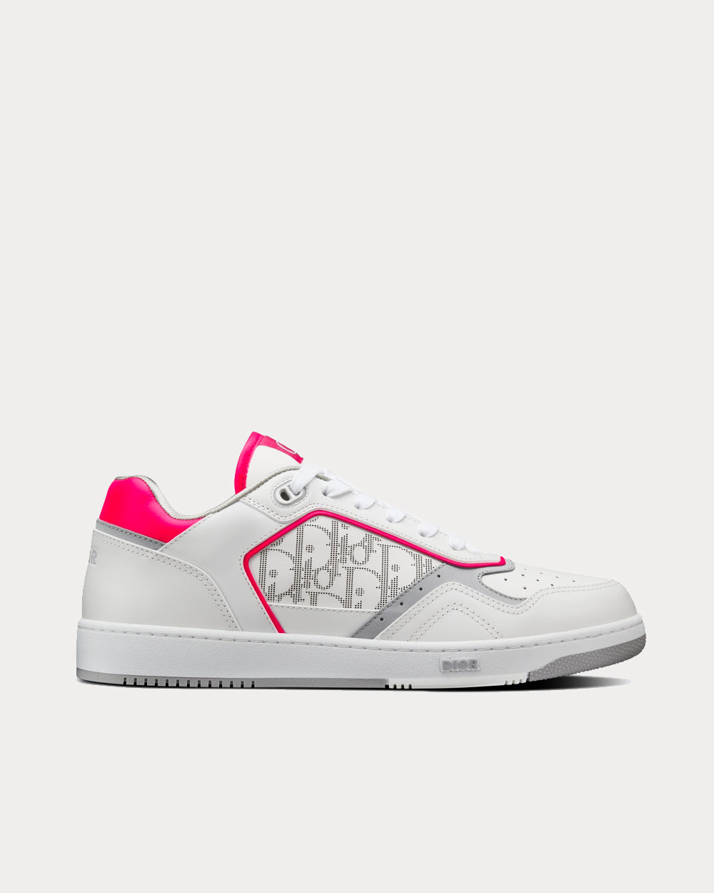 Dior B27 White and Neon Pink Smooth Calfskin with White Dior Oblique Galaxy Leather Low Top Sneakers - 1