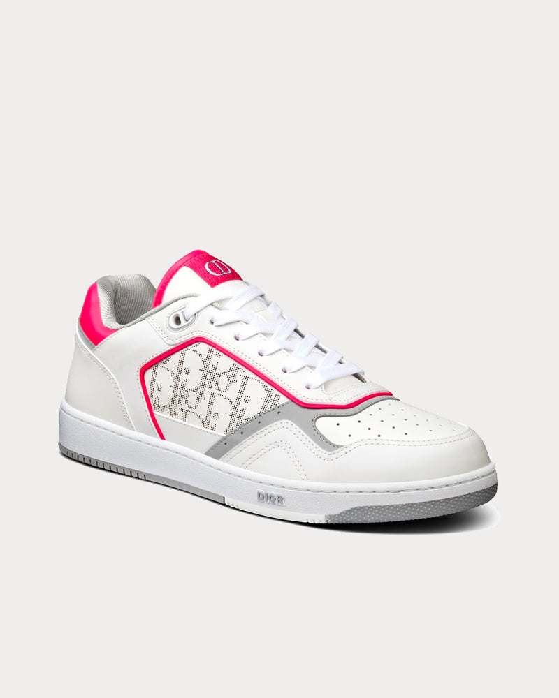 Dior B27 White and Neon Pink Smooth Calfskin with White Dior Oblique Galaxy Leather Low Top Sneakers - 2