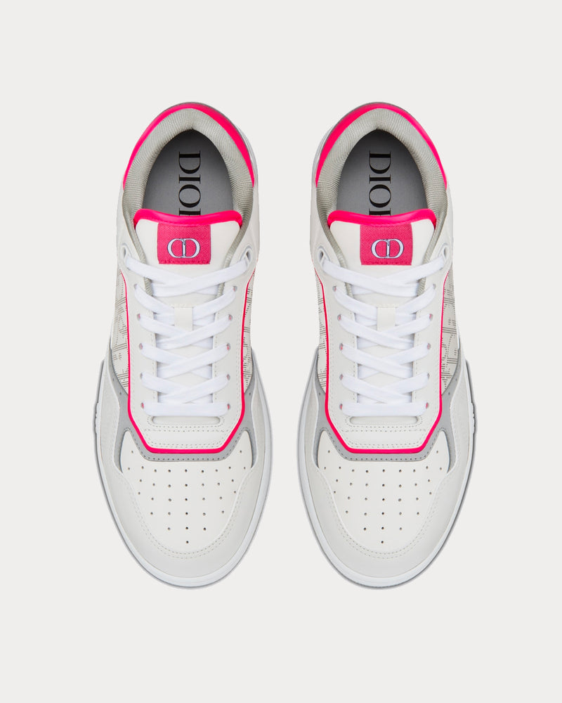 Dior B27 White and Neon Pink Smooth Calfskin with White Dior Oblique Galaxy Leather Low Top Sneakers - 3