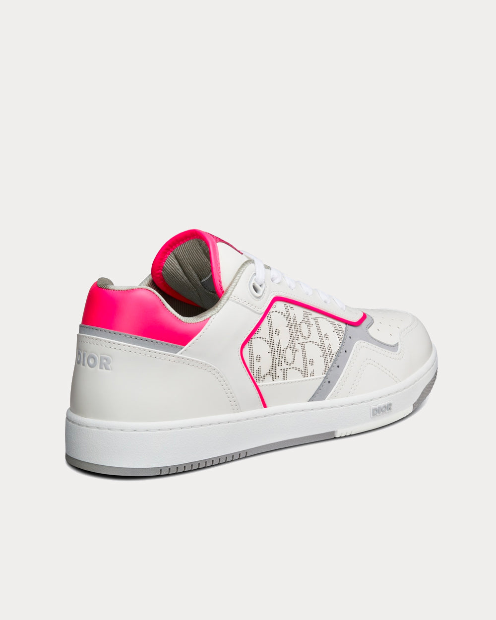 Dior B27 White and Neon Pink Smooth Calfskin with White Dior Oblique Galaxy Leather Low Top Sneakers - 4