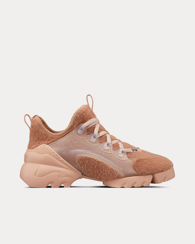 Dior D-Connect Nude Fur-Effect Knit Low Top Sneakers