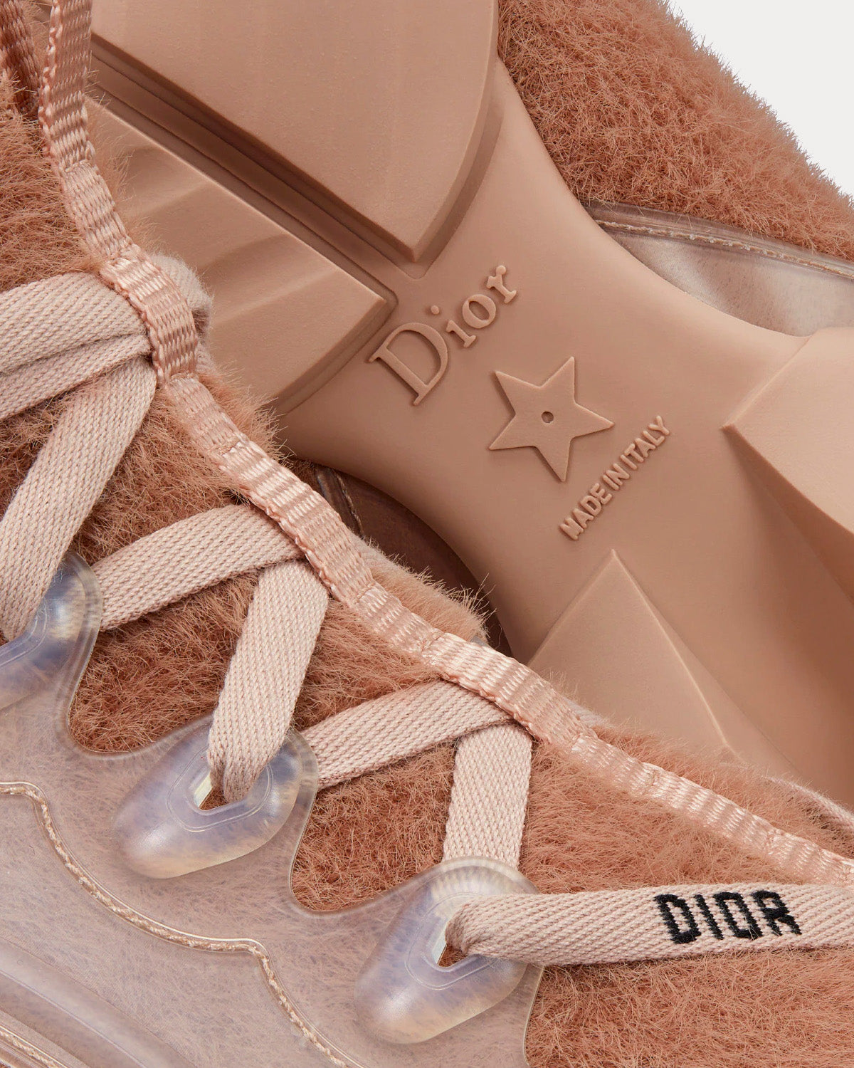 Dior D-Connect Nude Fur-Effect Knit Low Top Sneakers - 5