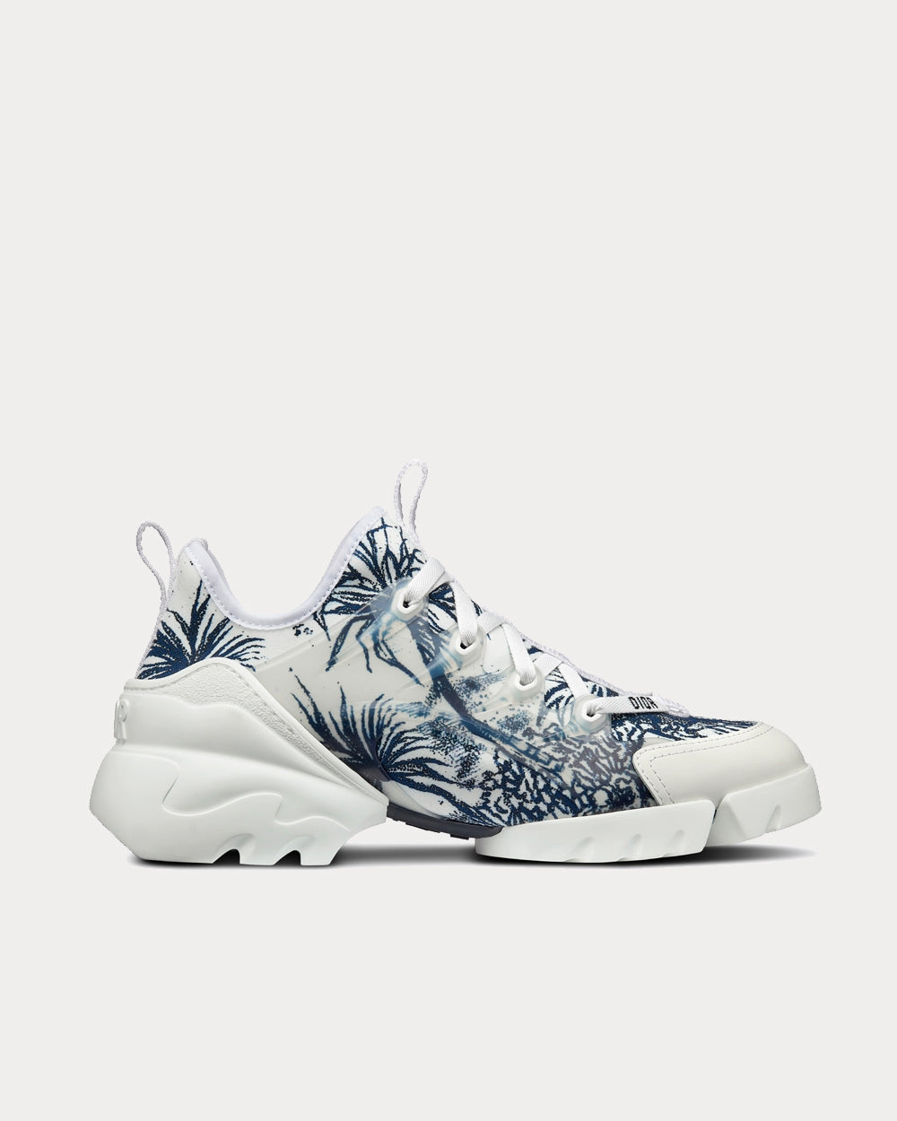 Dior D-Connect White and Navy Blue Technical Fabric with Toile de Jouy Palms Print Low Top Sneakers - 1