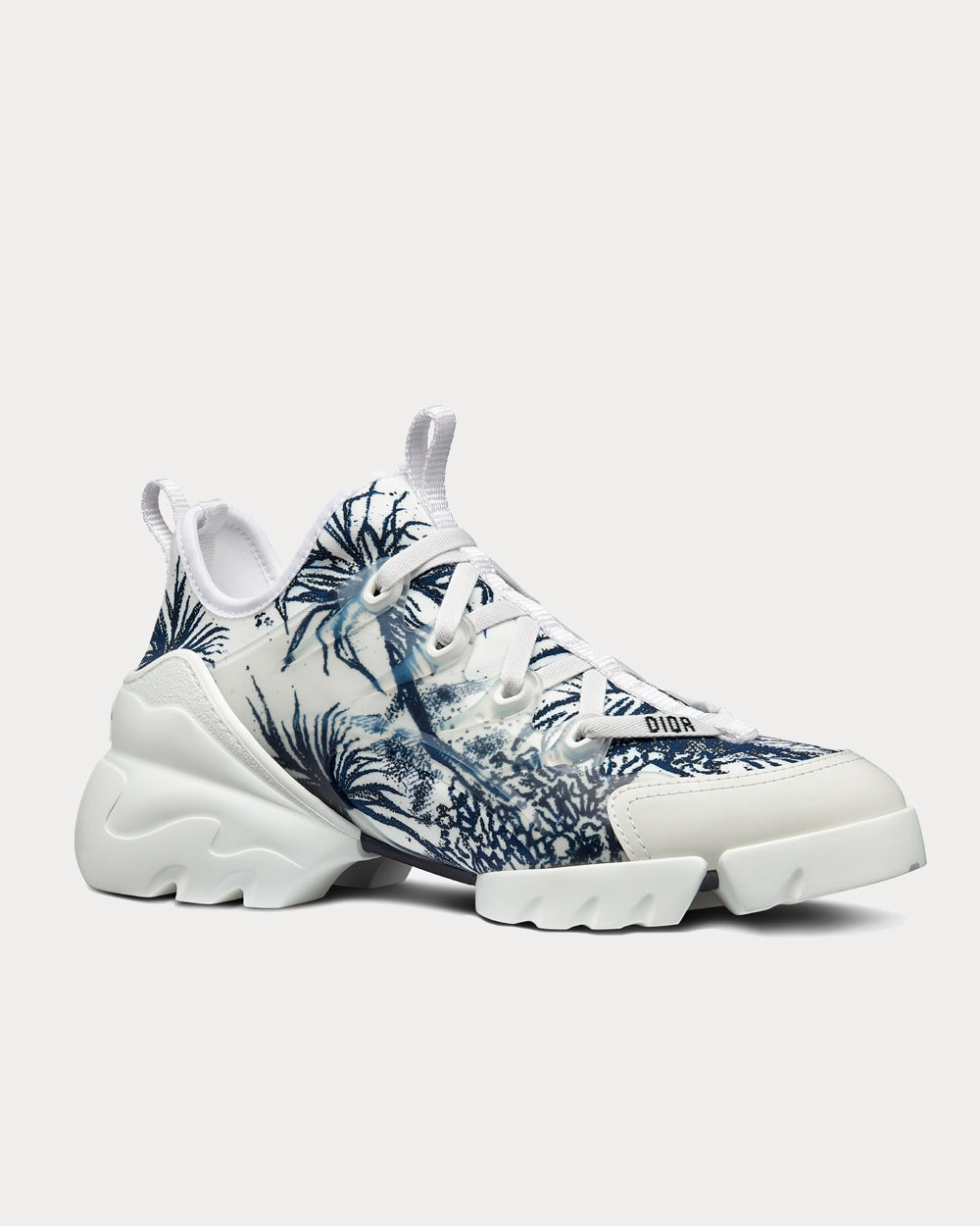 Dior D-Connect White and Navy Blue Technical Fabric with Toile de Jouy Palms Print Low Top Sneakers - 2