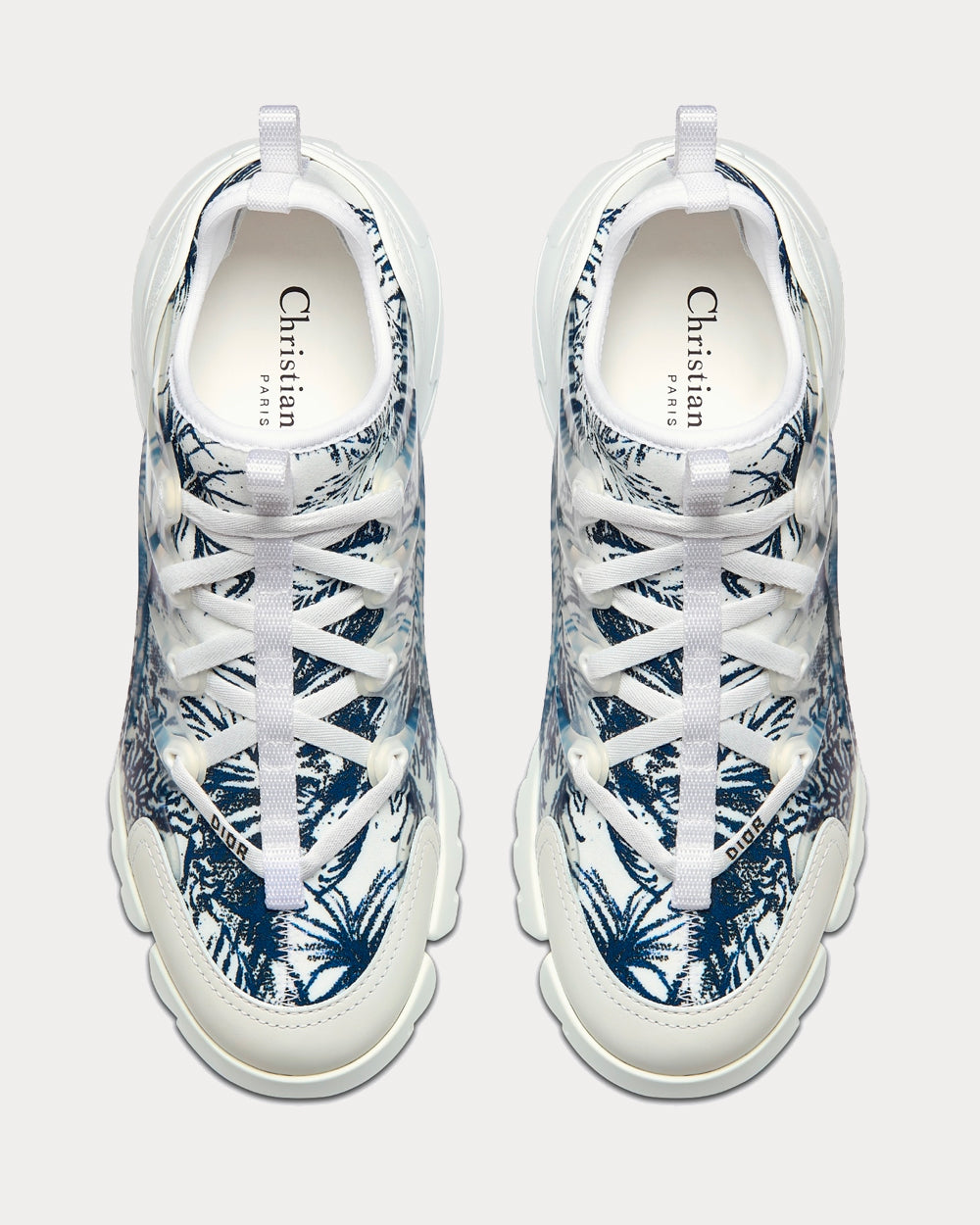 Dior D-Connect White and Navy Blue Technical Fabric with Toile de Jouy Palms Print Low Top Sneakers - 4