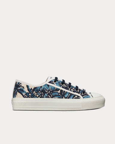 Dior Indigo Blue Dior Palms Embroidered Cotton Low Top Sneakers