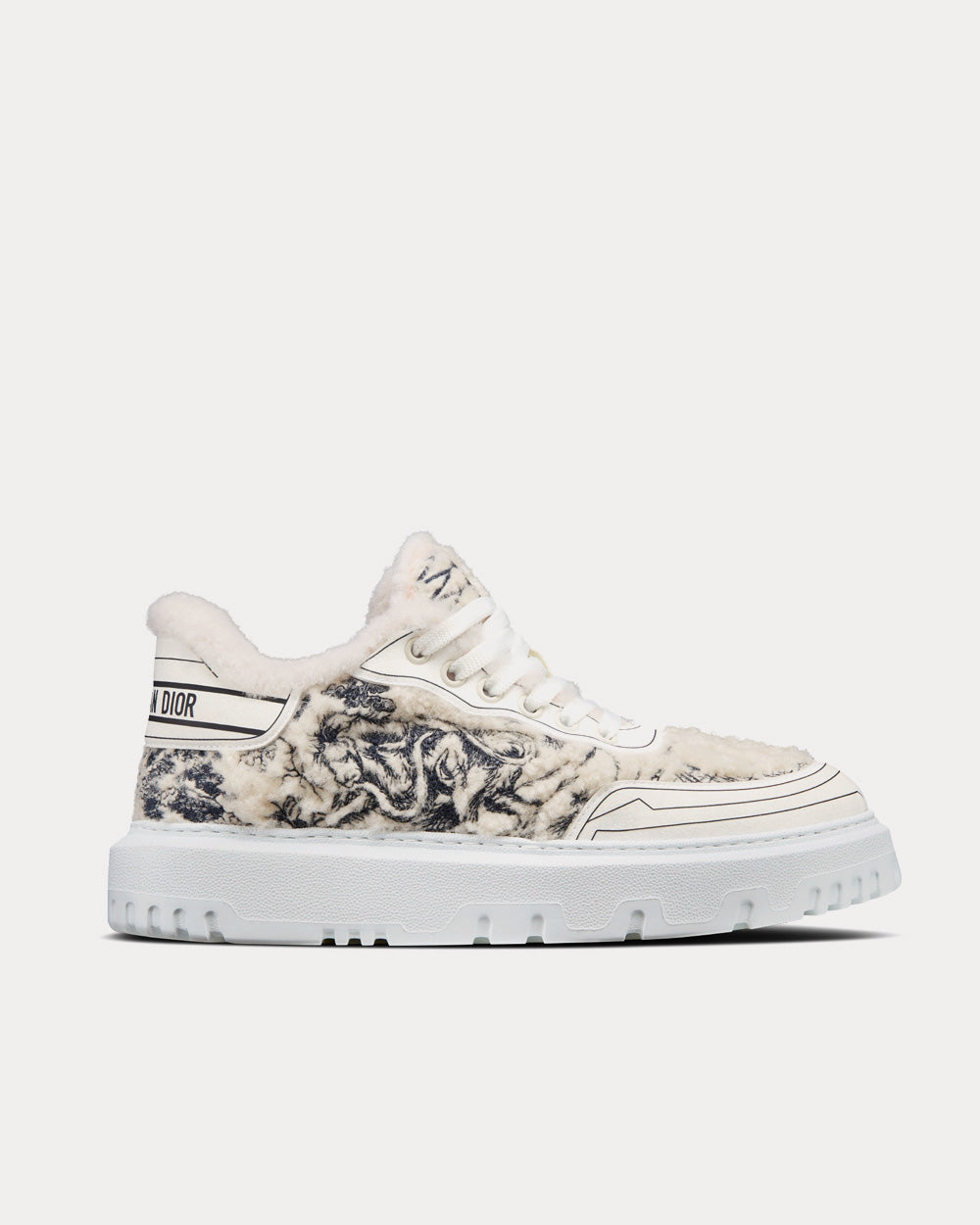 Dior Addict Blue Toile de Jouy Embroidered Natural Shearling Low Top Sneakers - 1