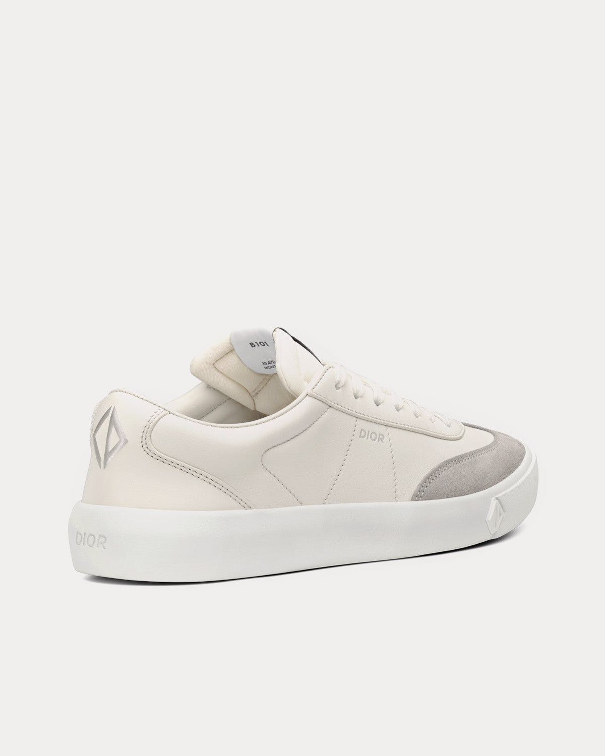 Dior B101 Cream Smooth Calfskin and Greige Nubuck Low Top Sneakers - 4