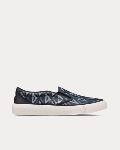 Dior B101 Navy Blue CD Diamond Canvas and Smooth Calfskin Slip On Sneakers