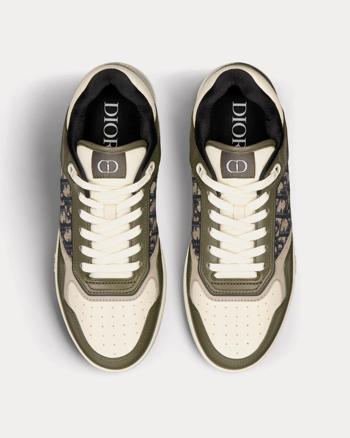 Dior B27 Olive and Cream Smooth Calfskin with Beige and Black Dior Oblique Jacquard Low Top Sneakers - 2